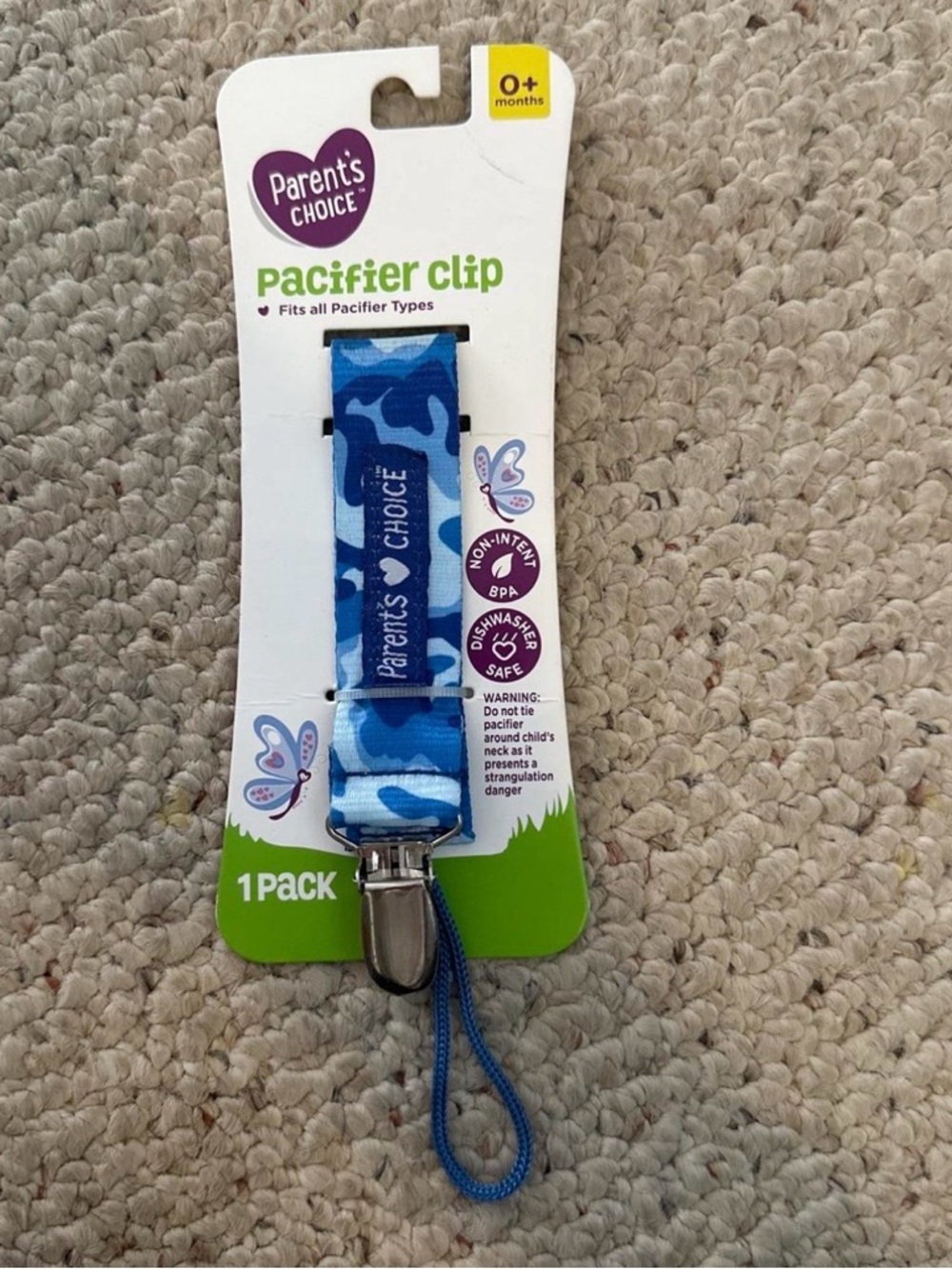 Parents' Choice Blue Camouflage Pacifier Clip - Secure Pacifier Holder